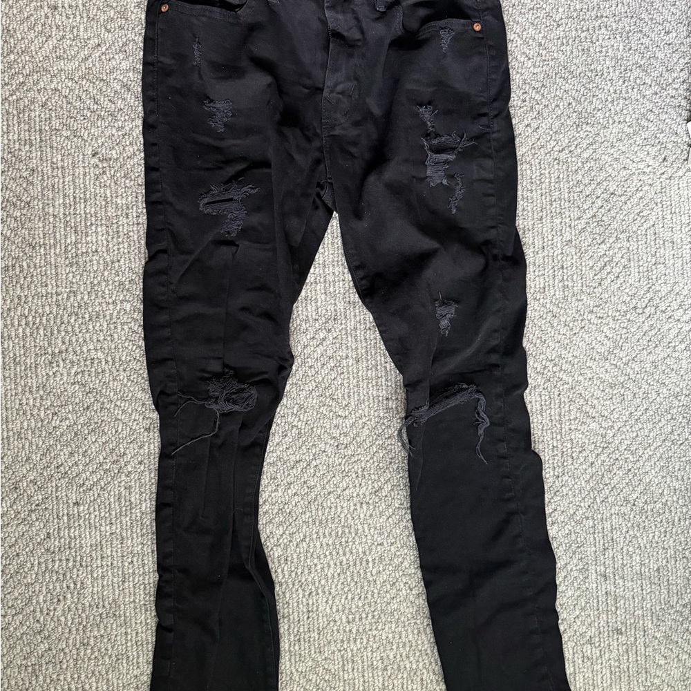 American Eagle Black Distressed Skinny Jeans